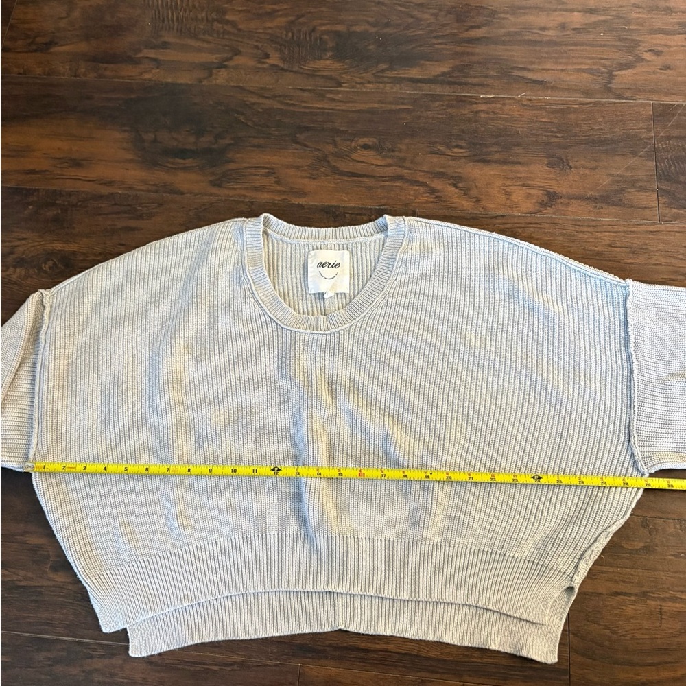 aerie Heather Gray Ribbed Knit Cropped Sweater Top - Picture 13 of 15